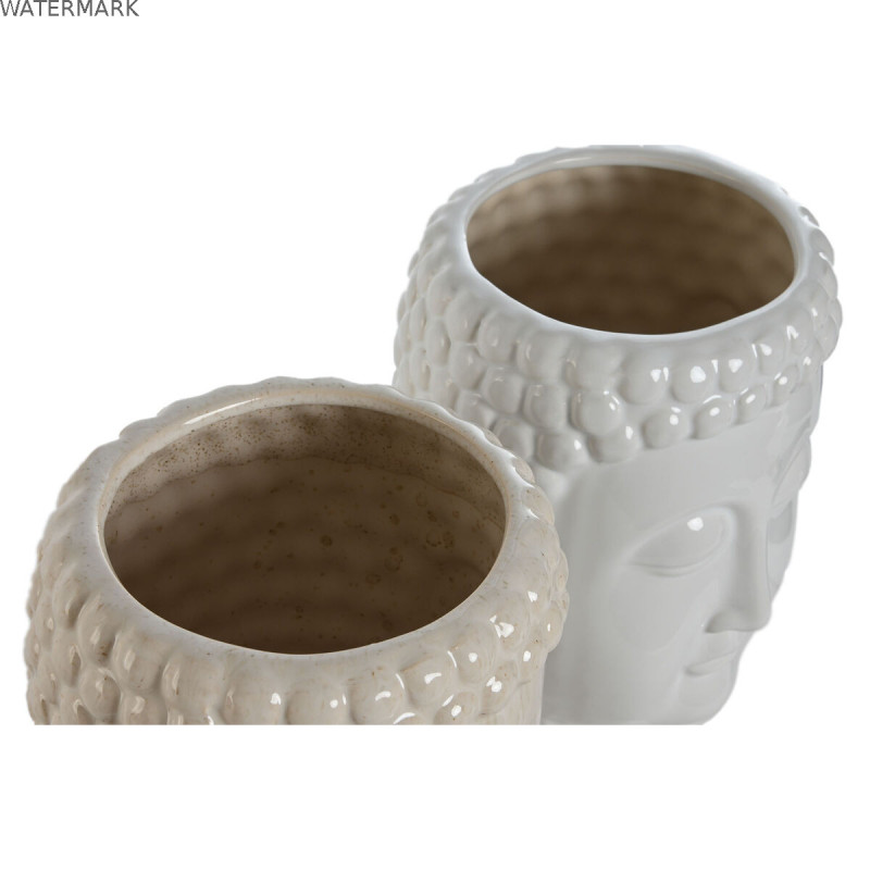Cache-pot Home ESPRIT Blanc Beige Céramique 15 x 15 x 25 cm (2 Unités)