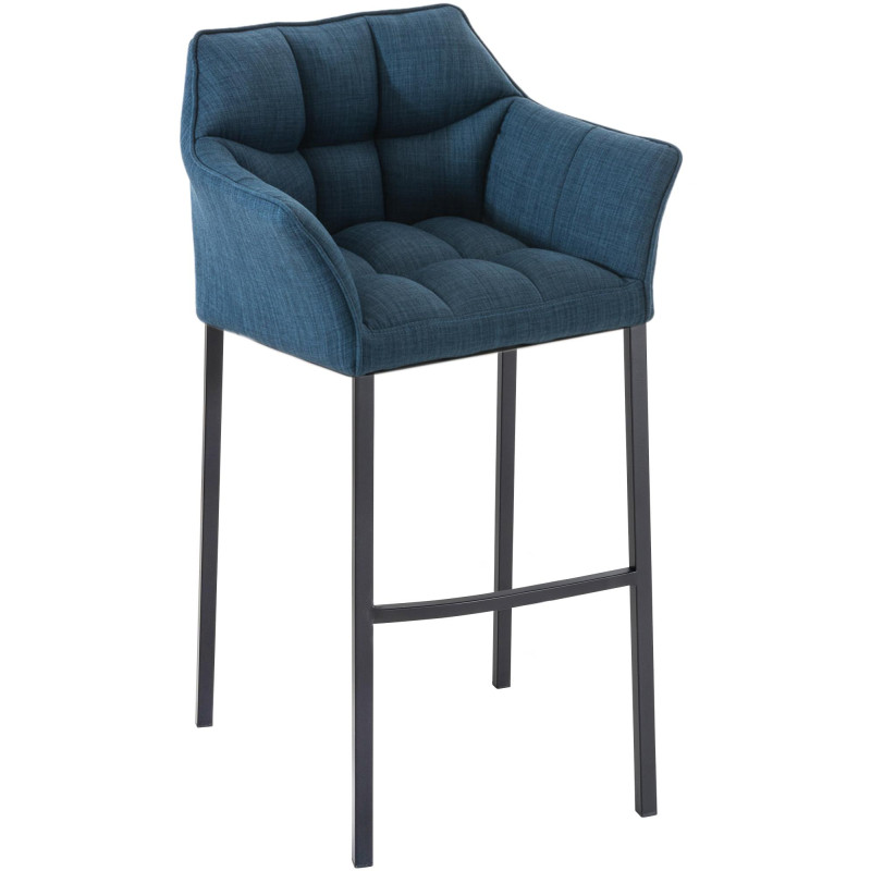 Taburete de bar Damaso B, tapizado en tela con estructura de 4 patas, azul