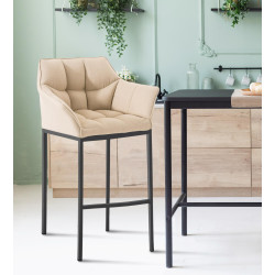 Sgabello da bar Damaso B, tessuto con struttura a 4 gambe, crema