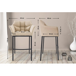 Sgabello da bar Damaso B, tessuto con struttura a 4 gambe, crema