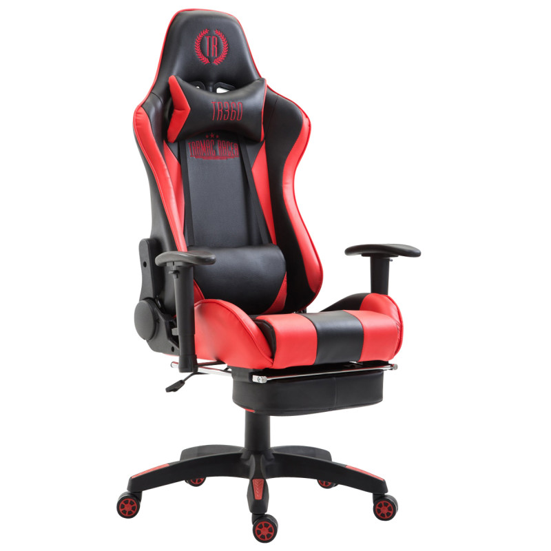 Chaise de bureau Boavista en cuir artificiel avec repose-pieds noir/rouge