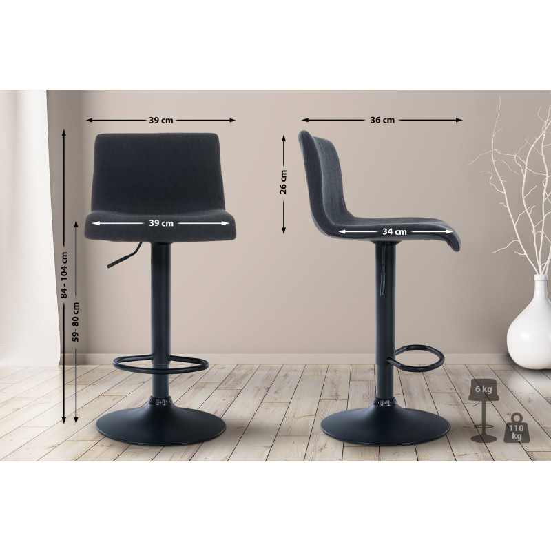 Tabouret de bar Hoover tissu B noir