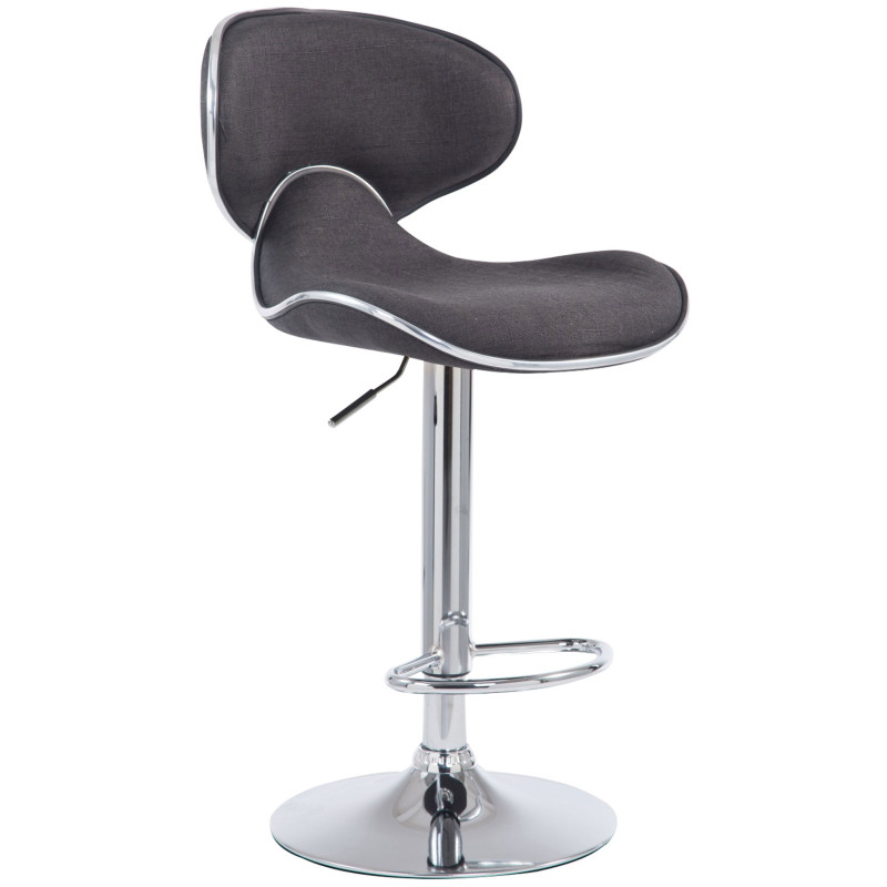 Tabouret de bar Las Vegas V2, tissu, chrome, gris foncé