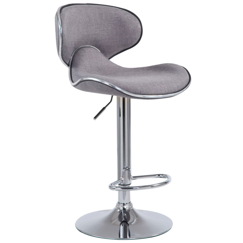 Tabouret de bar Las Vegas V2, tissu, chrome, gris clair