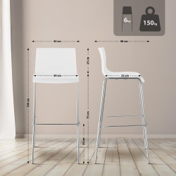 Tabouret de bar Hoover, chromé, piètement à 4 pieds, blanc