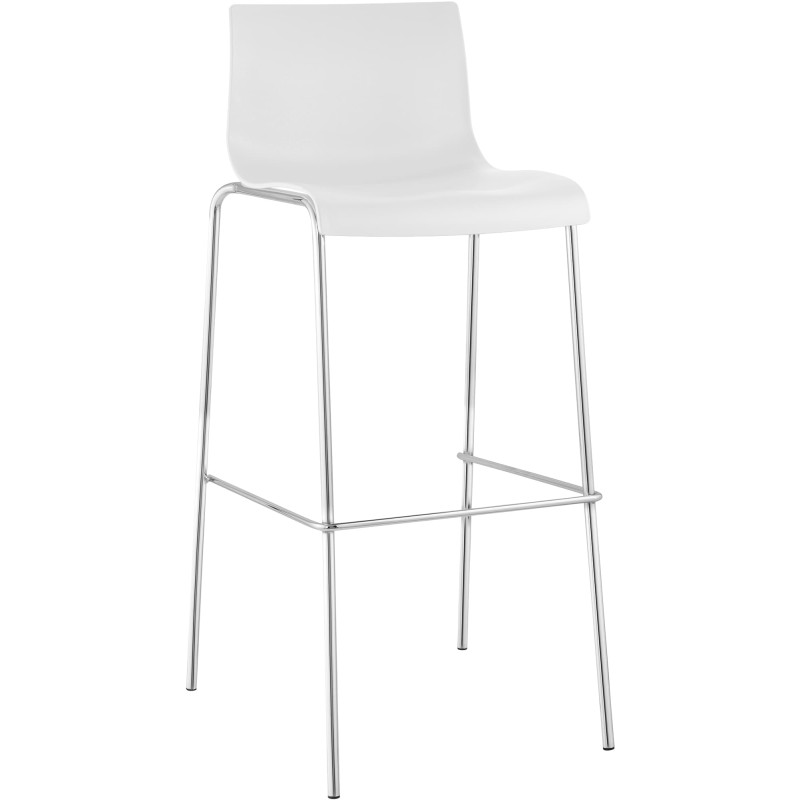 Tabouret de bar Hoover, chromé, piètement à 4 pieds, blanc