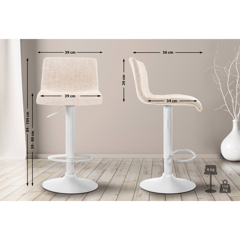 Tabouret de bar Hoover tissu W crème