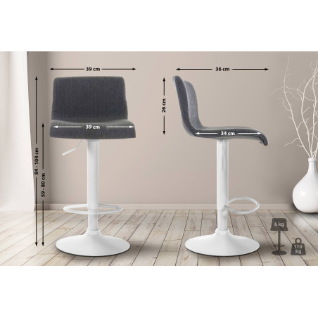 Tabouret de bar Hoover tissu W gris foncé