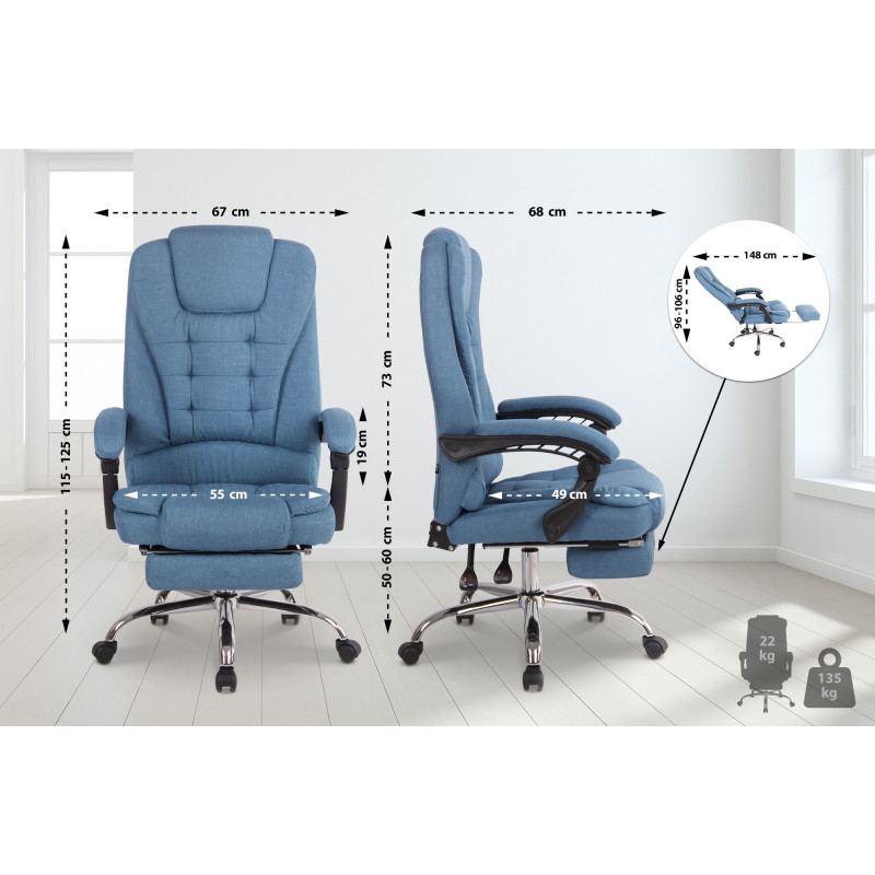 Chaise de bureau en tissu Oxygen bleu