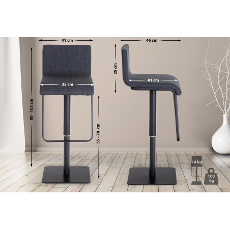 Tabouret de bar Limon B en tissu gris foncé