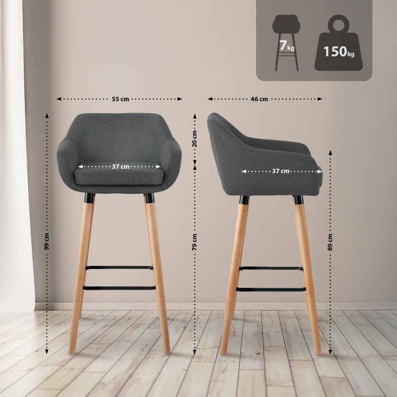 Tabouret de bar Grant, tissu gris foncé