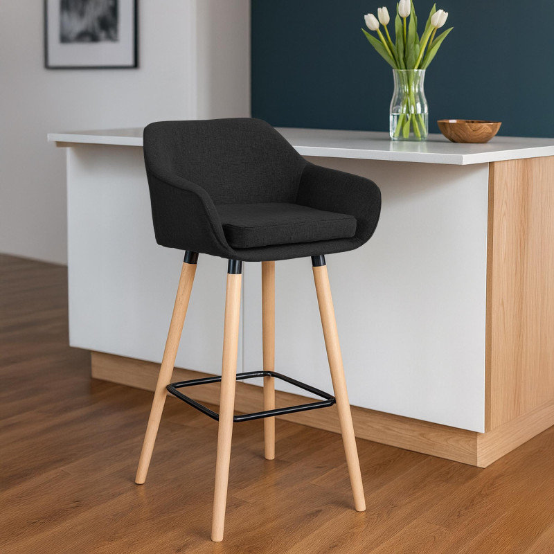 Tabouret de bar Grant, tissu noir