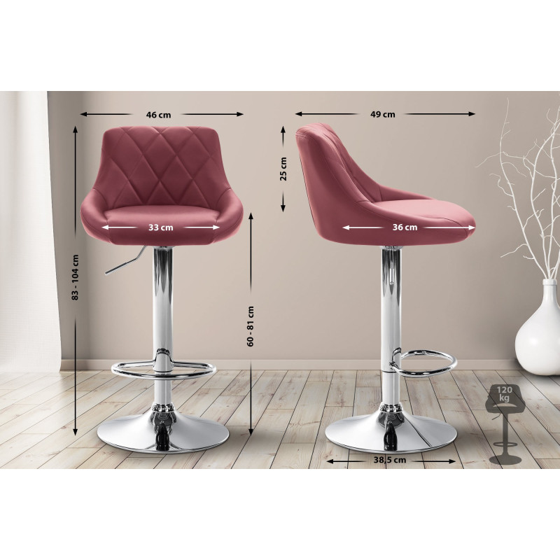 Tabouret de bar Lazio, similicuir, chrome, bordeaux
