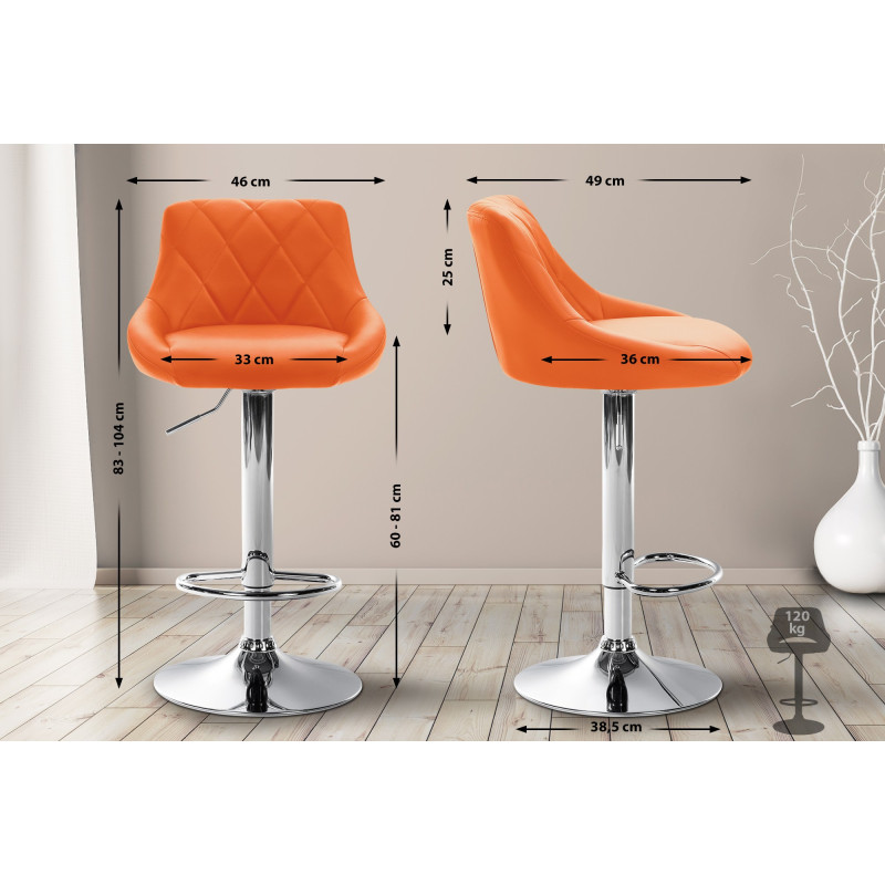 Tabouret de bar Lazio, similicuir, chromé, orange