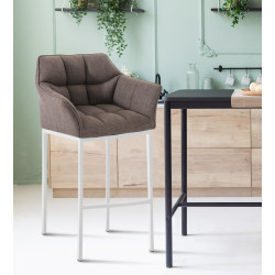 Sgabello da bar Damaso W, tessuto con struttura a 4 gambe, grigio