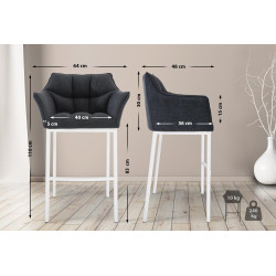 Tabouret de bar Damaso W, tissu, piètement à 4 pieds, gris foncé