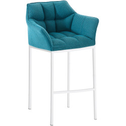 Tabouret de bar Damaso W en tissu avec piètement à 4 pieds, turquoise