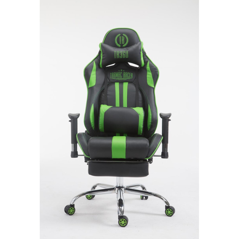 Chaise de bureau de course Limit V2 en cuir artificiel avec repose-pieds noir/vert