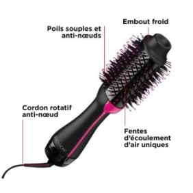 REVLON RVDR5222E - Brosse séchante volumisante 2 en 1 perfectionniste -  Pro Collection - Noir/Rose