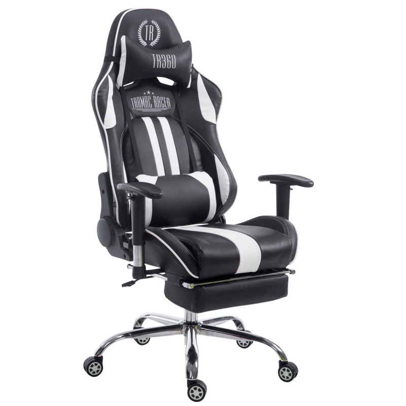 Chaise de bureau de course Limit V2 en cuir artificiel avec repose-pieds noir/blanc