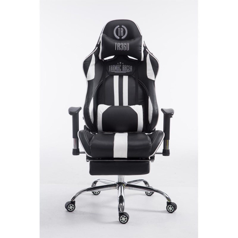 Chaise de bureau de course Limit V2 en cuir artificiel avec repose-pieds noir/blanc