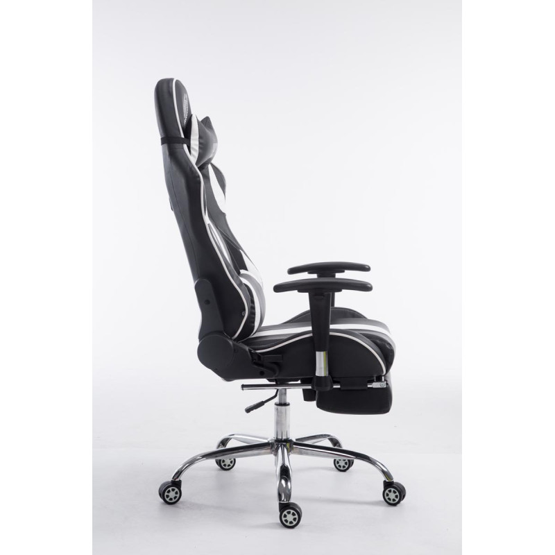 Chaise de bureau de course Limit V2 en cuir artificiel avec repose-pieds noir/blanc
