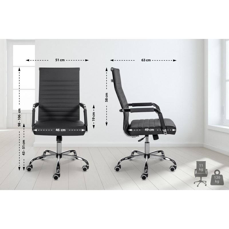 Chaise de bureau Amadora en cuir artificiel noir