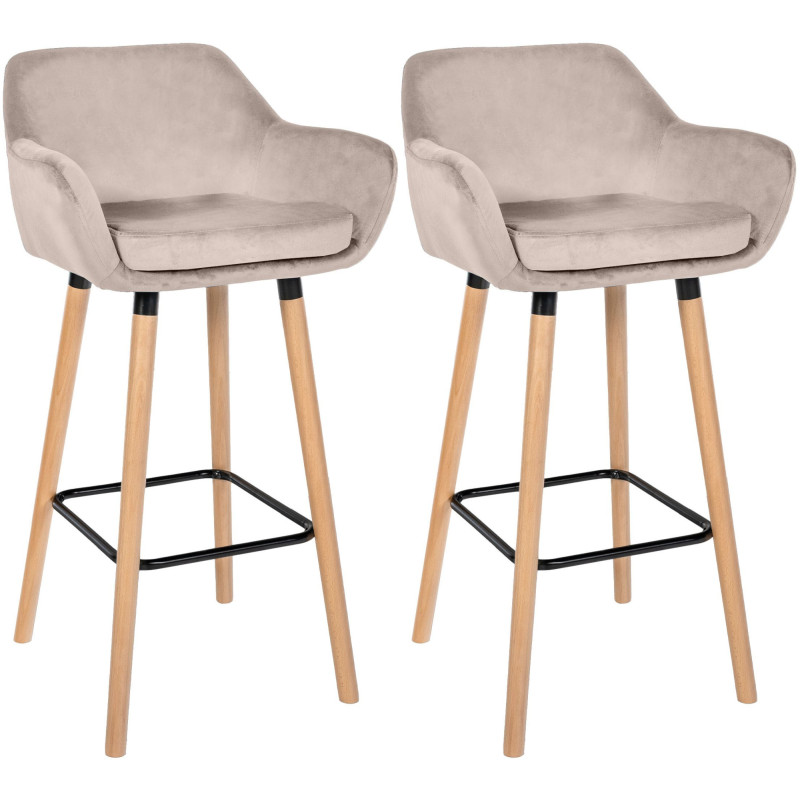 Set di 2 sgabelli da bar Grant in velluto crema