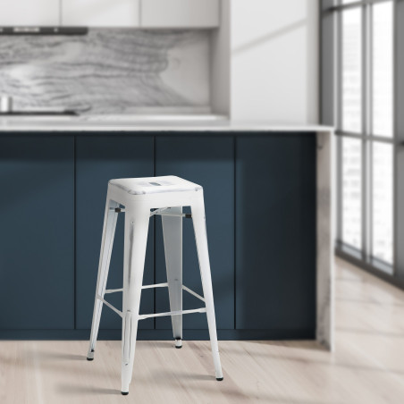 Tabouret de bar Joshua, blanc antique