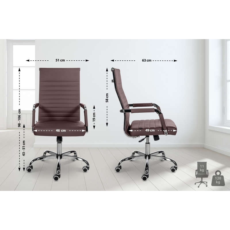 Chaise de bureau Amadora en cuir artificiel brun