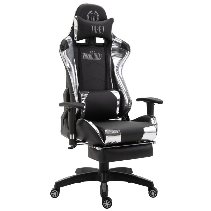Chaise de bureau de course Turbo avec repose-pieds brillant noir/blanc