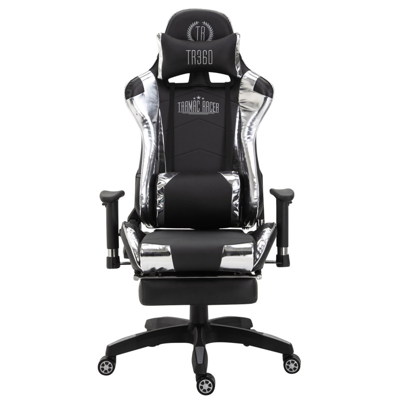 Chaise de bureau de course Turbo avec repose-pieds brillant noir/blanc