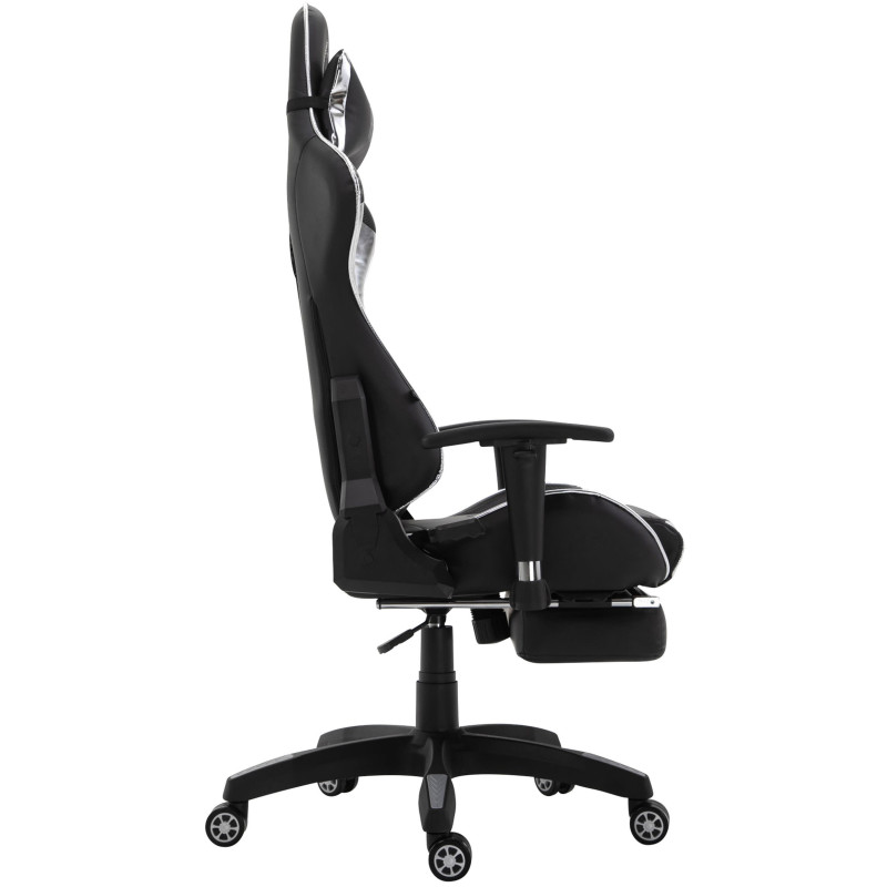 Chaise de bureau de course Turbo avec repose-pieds brillant noir/blanc