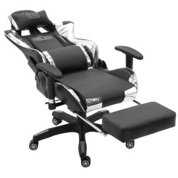 Chaise de bureau de course Turbo avec repose-pieds brillant noir/blanc