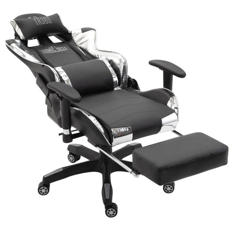 Chaise de bureau de course Turbo avec repose-pieds brillant noir/blanc