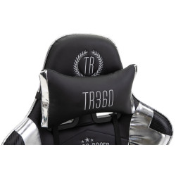 Chaise de bureau de course Turbo avec repose-pieds brillant noir/blanc