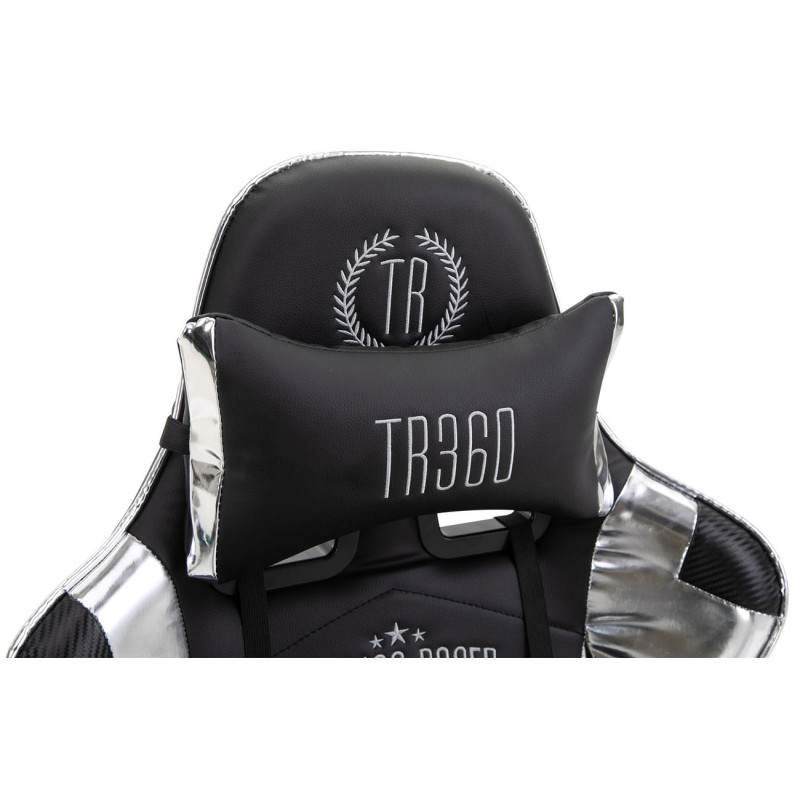 Chaise de bureau de course Turbo avec repose-pieds brillant noir/blanc