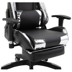 Chaise de bureau de course Turbo avec repose-pieds brillant noir/blanc
