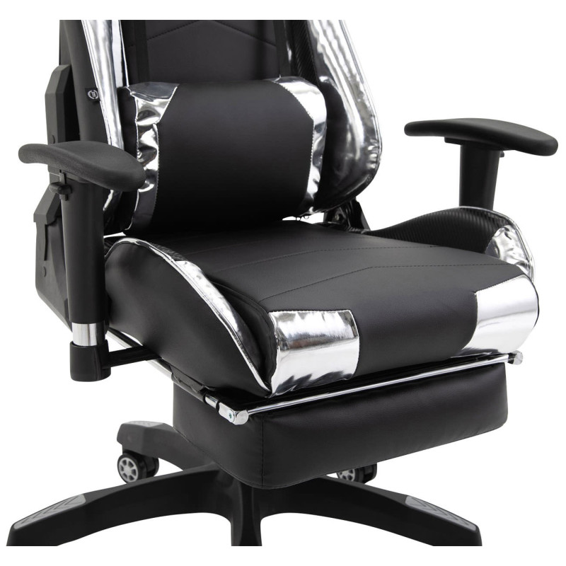 Chaise de bureau de course Turbo avec repose-pieds brillant noir/blanc