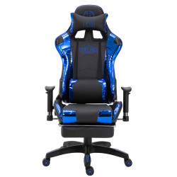 Chaise de bureau de course Turbo avec repose-pieds brillant noir/bleu