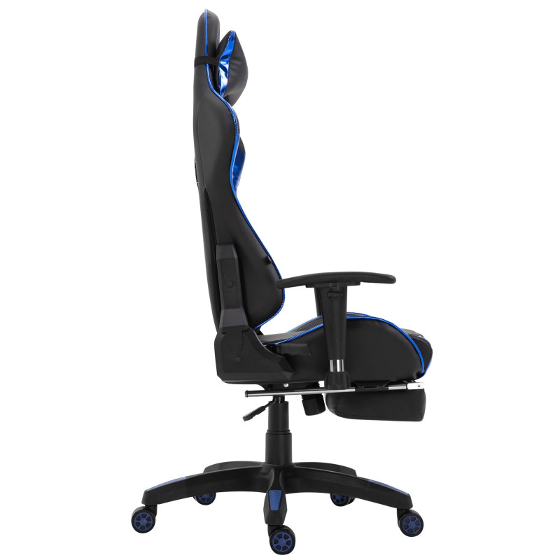 Chaise de bureau de course Turbo avec repose-pieds brillant noir/bleu