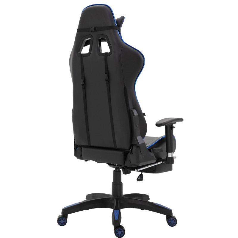 Chaise de bureau de course Turbo avec repose-pieds brillant noir/bleu