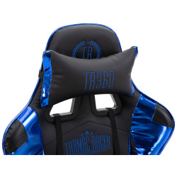 Chaise de bureau de course Turbo avec repose-pieds brillant noir/bleu