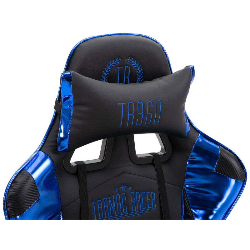Chaise de bureau de course Turbo avec repose-pieds brillant noir/bleu