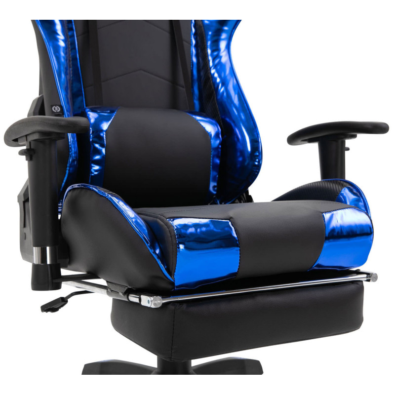 Chaise de bureau de course Turbo avec repose-pieds brillant noir/bleu