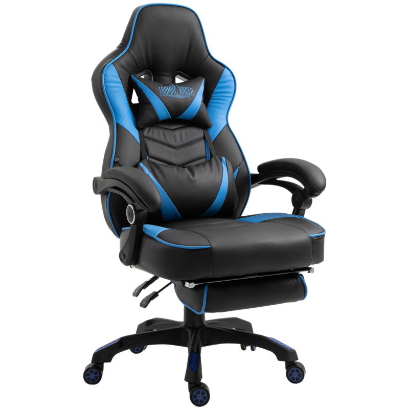 Chaise de bureau Tilos en cuir artificiel noir/bleu