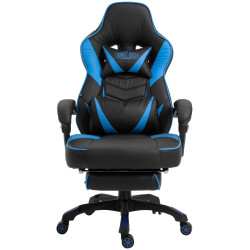 Chaise de bureau Tilos en cuir artificiel noir/bleu