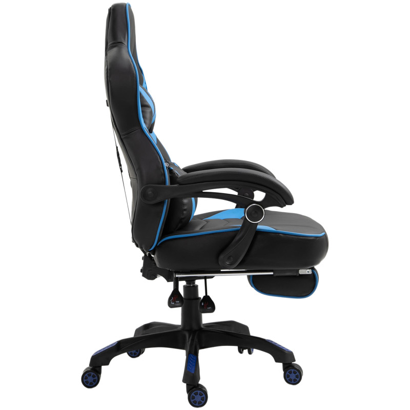 Chaise de bureau Tilos en cuir artificiel noir/bleu