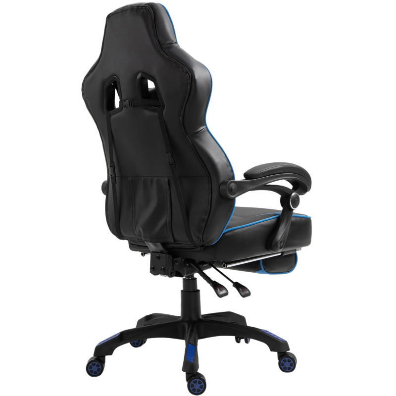 Chaise de bureau Tilos en cuir artificiel noir/bleu