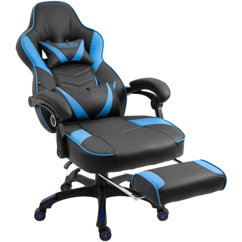 Chaise de bureau Tilos en cuir artificiel noir/bleu